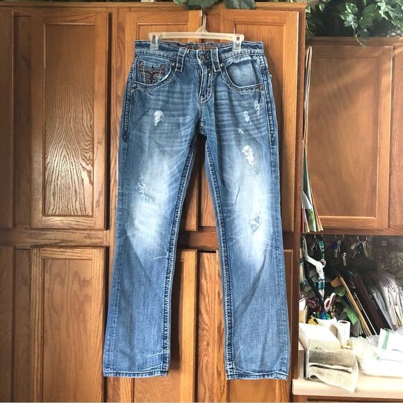 Rock Revival Fleur Flap Pocket Richie Straight Jeans Size 30 - Picture 1 of 11